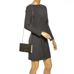 Pre Owned Fendi Metallic Grey Patent Leather Fendilicious Wallet on Chain