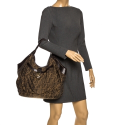 Pre Owned Fendi Tobacco Zucca Canvas and Leather Borsa Chef Tote