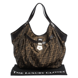 Pre Owned Fendi Tobacco Zucca Canvas and Leather Borsa Chef Tote