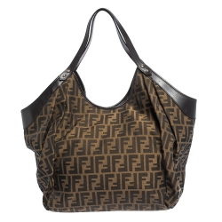 Pre Owned Fendi Tobacco Zucca Canvas and Leather Borsa Chef Tote