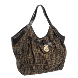 Pre Owned Fendi Tobacco Zucca Canvas and Leather Borsa Chef Tote