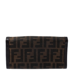 Pre Owned Fendi Tobacco Zucca Canvas Continental Flap Wallet