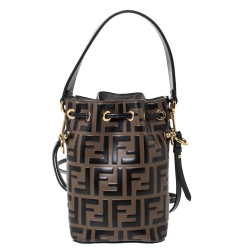 مملوكة مسبقًا Fendi Brown/Black Zucca Leather Mini Mon Tresor Drawstring Bucket Bag