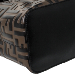 مملوكة مسبقًا Fendi Brown/Black Zucca Leather Mini Mon Tresor Drawstring Bucket Bag