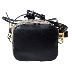 مملوكة مسبقًا Fendi Brown/Black Zucca Leather Mini Mon Tresor Drawstring Bucket Bag