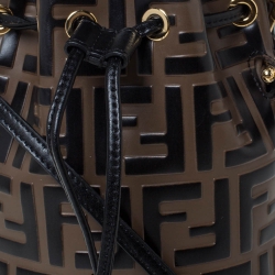 مملوكة مسبقًا Fendi Brown/Black Zucca Leather Mini Mon Tresor Drawstring Bucket Bag