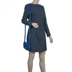 Pre Owned Fendi Blue Crosshatched Leather Mini Chameleon Crossbody