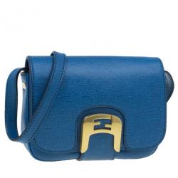 Pre Owned Fendi Blue Crosshatched Leather Mini Chameleon Crossbody