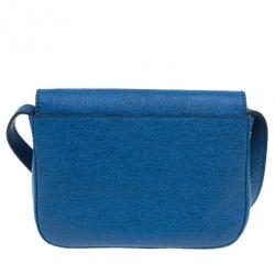 Pre Owned Fendi Blue Crosshatched Leather Mini Chameleon Crossbody