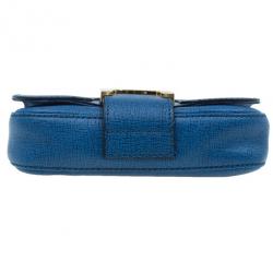 Pre Owned Fendi Blue Crosshatched Leather Mini Chameleon Crossbody