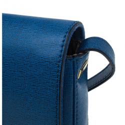 Pre Owned Fendi Blue Crosshatched Leather Mini Chameleon Crossbody