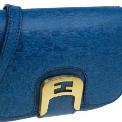 Pre Owned Fendi Blue Crosshatched Leather Mini Chameleon Crossbody