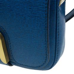 Pre Owned Fendi Blue Crosshatched Leather Mini Chameleon Crossbody