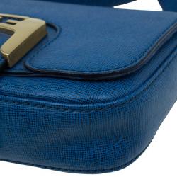 Pre Owned Fendi Blue Crosshatched Leather Mini Chameleon Crossbody