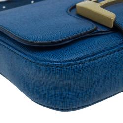 Pre Owned Fendi Blue Crosshatched Leather Mini Chameleon Crossbody