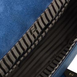 Pre Owned Fendi Blue Crosshatched Leather Mini Chameleon Crossbody