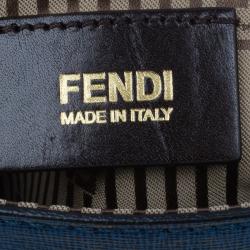 Pre Owned Fendi Blue Crosshatched Leather Mini Chameleon Crossbody