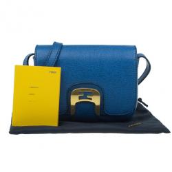 Pre Owned Fendi Blue Crosshatched Leather Mini Chameleon Crossbody