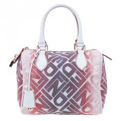Pre Owned Fendi White and Red Forever Boston Bag