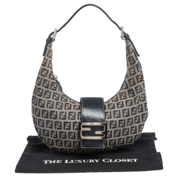 Pre Owned Fendi Navy Blue Zucchino Canvas and Leather Flap Hobo