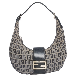 Pre Owned Fendi Navy Blue Zucchino Canvas and Leather Flap Hobo
