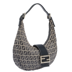 Pre Owned Fendi Navy Blue Zucchino Canvas and Leather Flap Hobo