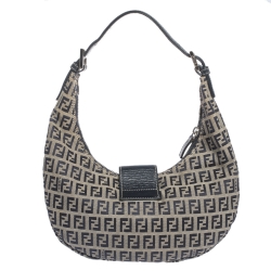 Pre Owned Fendi Navy Blue Zucchino Canvas and Leather Flap Hobo