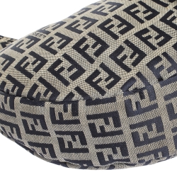Pre Owned Fendi Navy Blue Zucchino Canvas and Leather Flap Hobo