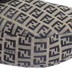 Pre Owned Fendi Navy Blue Zucchino Canvas and Leather Flap Hobo