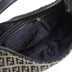 Pre Owned Fendi Navy Blue Zucchino Canvas and Leather Flap Hobo
