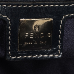 Pre Owned Fendi Navy Blue Zucchino Canvas and Leather Flap Hobo