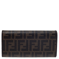 Pre Owned Fendi Tobacco Zucca Coated Canvas Continental Wallet