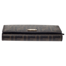 Pre Owned Fendi Tobacco Zucca Coated Canvas Continental Wallet