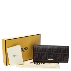 Pre Owned Fendi Tobacco Zucca Coated Canvas Continental Wallet