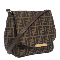 Pre Owned Fendi Tobacco Zucca Canvas and Leather Flap Crossbody Bag