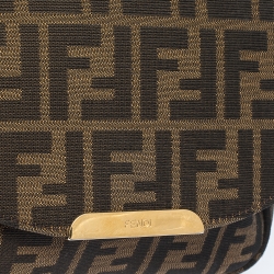 Pre Owned Fendi Tobacco Zucca Canvas and Leather Flap Crossbody Bag