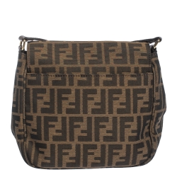 Pre Owned Fendi Tobacco Zucca Canvas and Leather Flap Crossbody Bag