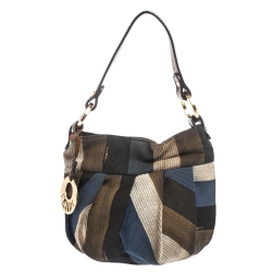 Pre Owned Fendi Multicolor Stripe Canvas and Leather Mini Chef Hobo