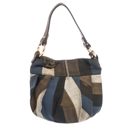 Pre Owned Fendi Multicolor Stripe Canvas and Leather Mini Chef Hobo