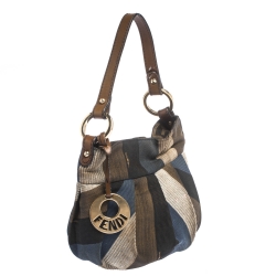 Pre Owned Fendi Multicolor Stripe Canvas and Leather Mini Chef Hobo