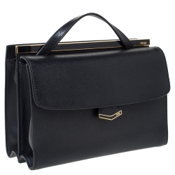 Pre Owned Fendi Black Textured Leather Small Demi Jour Top Handle Bag