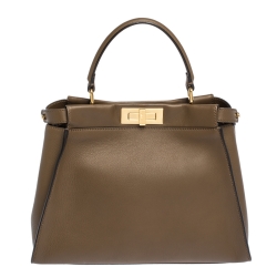 Pre Owned Fendi Brown Leather Medium Peekaboo Top Handle Bag