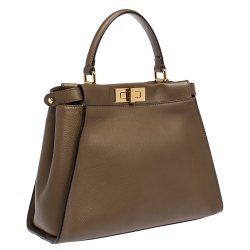 Pre Owned Fendi Brown Leather Medium Peekaboo Top Handle Bag