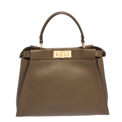 Pre Owned Fendi Brown Leather Medium Peekaboo Top Handle Bag