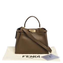 Pre Owned Fendi Brown Leather Medium Peekaboo Top Handle Bag