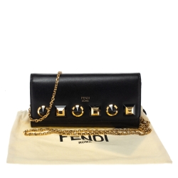 مملوكة مسبقًا Fendi Black Leather Studded Wallet On Chain