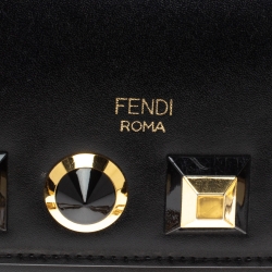 مملوكة مسبقًا Fendi Black Leather Studded Wallet On Chain