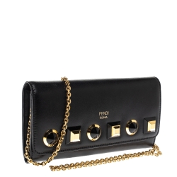 مملوكة مسبقًا Fendi Black Leather Studded Wallet On Chain