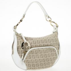 Pre Owned Fendi Zucchino Canvas Front Pocket Hobo Bag