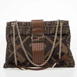 Fendi Brown Zucca Canvas Maxi Baguette Flap Shoulder Bag